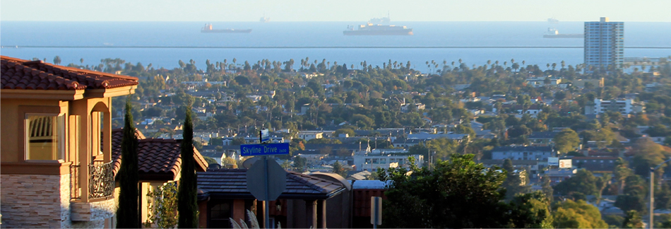 Coastal city view with properties overlooking the ocean