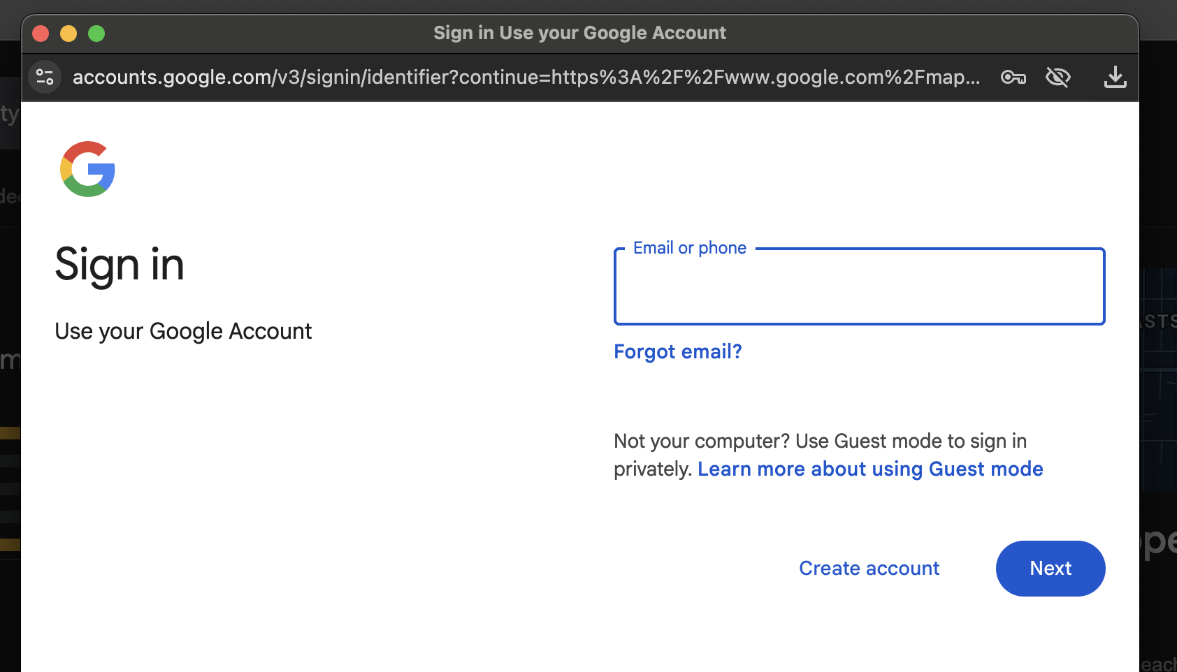 Google sign-in page screenshot